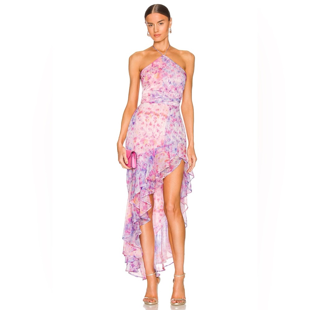Amanda Uprichard Pink Lavender High-Low Ruffle Midi Dress